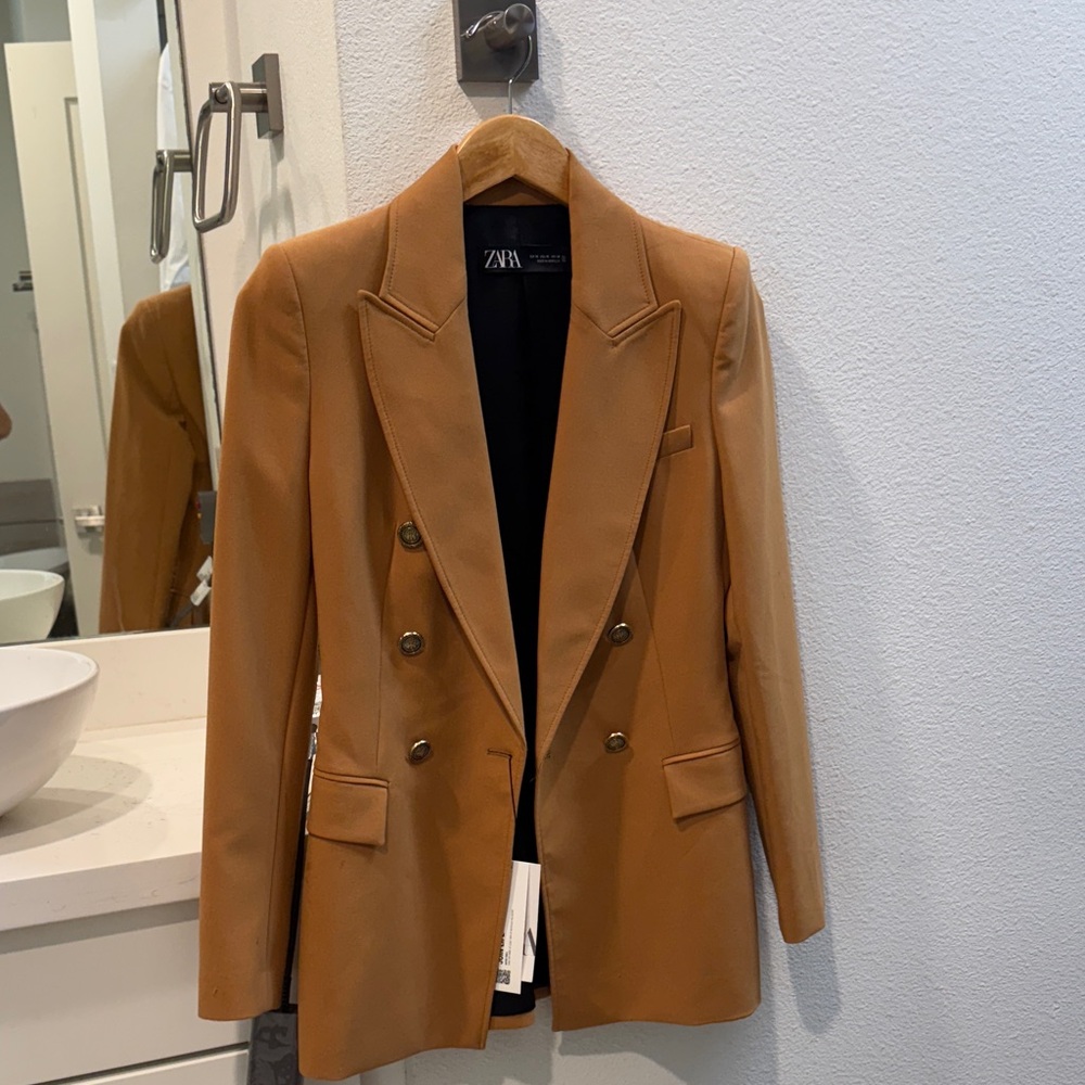 Zara Women's Camel Double-Breasted Blazer